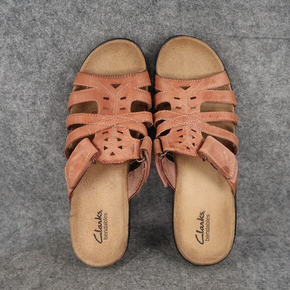 Clarks Shoes Womens 10 Sandals Bendables Leather Adjustable Straps Wedge Comfort - Picture 6 of 11